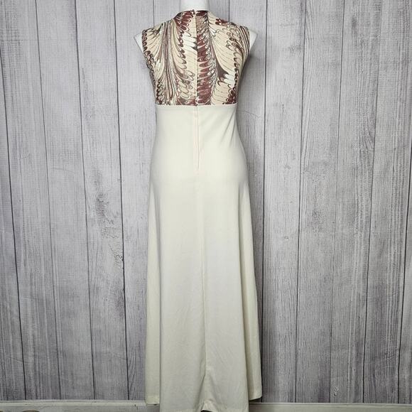 VTG 60s 70s Two Piece Earth Tone Marbled & Cream Maxi Dress & Jacket - Picture 8 of 9